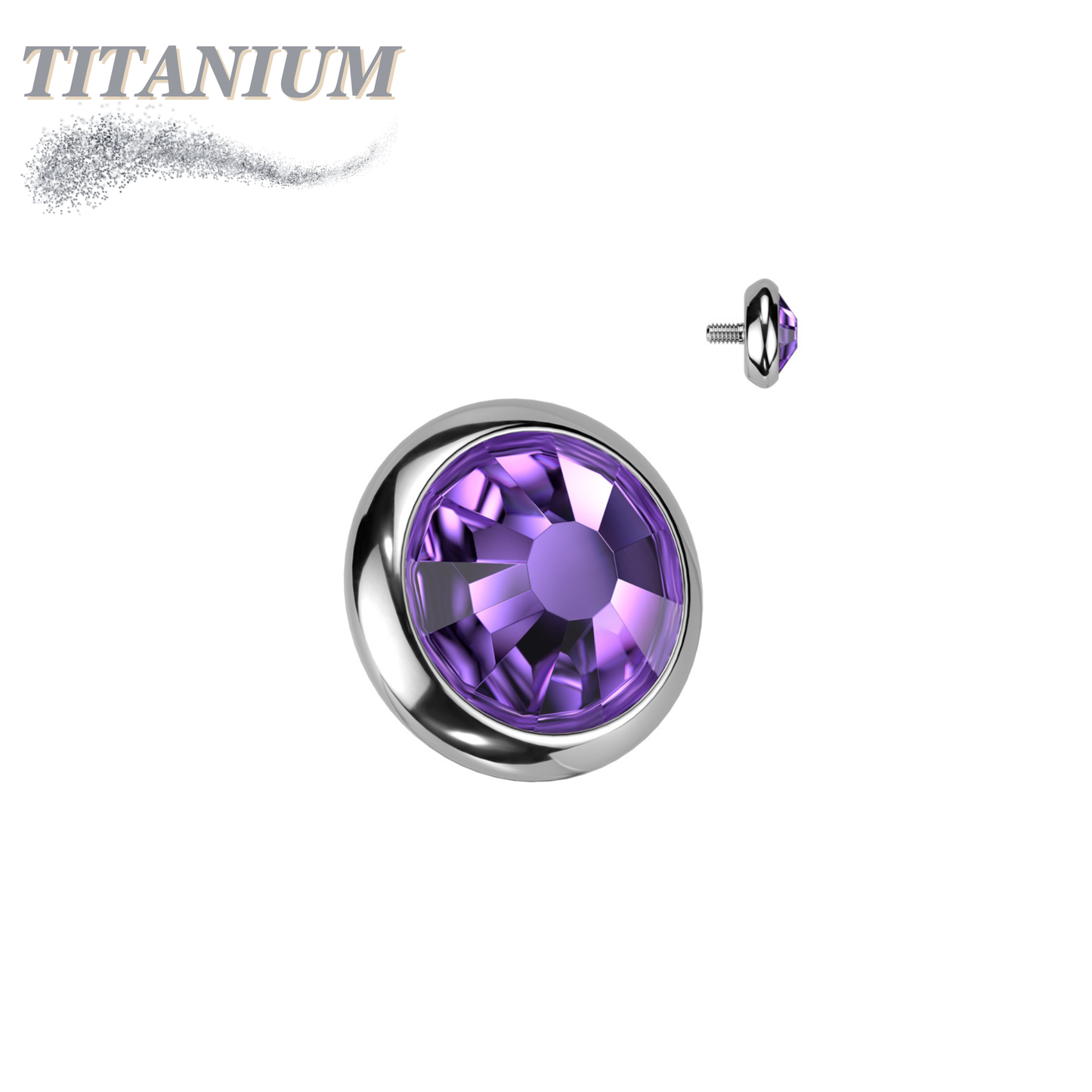 Internally Threaded Titanium Bezel Set Flat Gem Tops for Dermals/Labrets