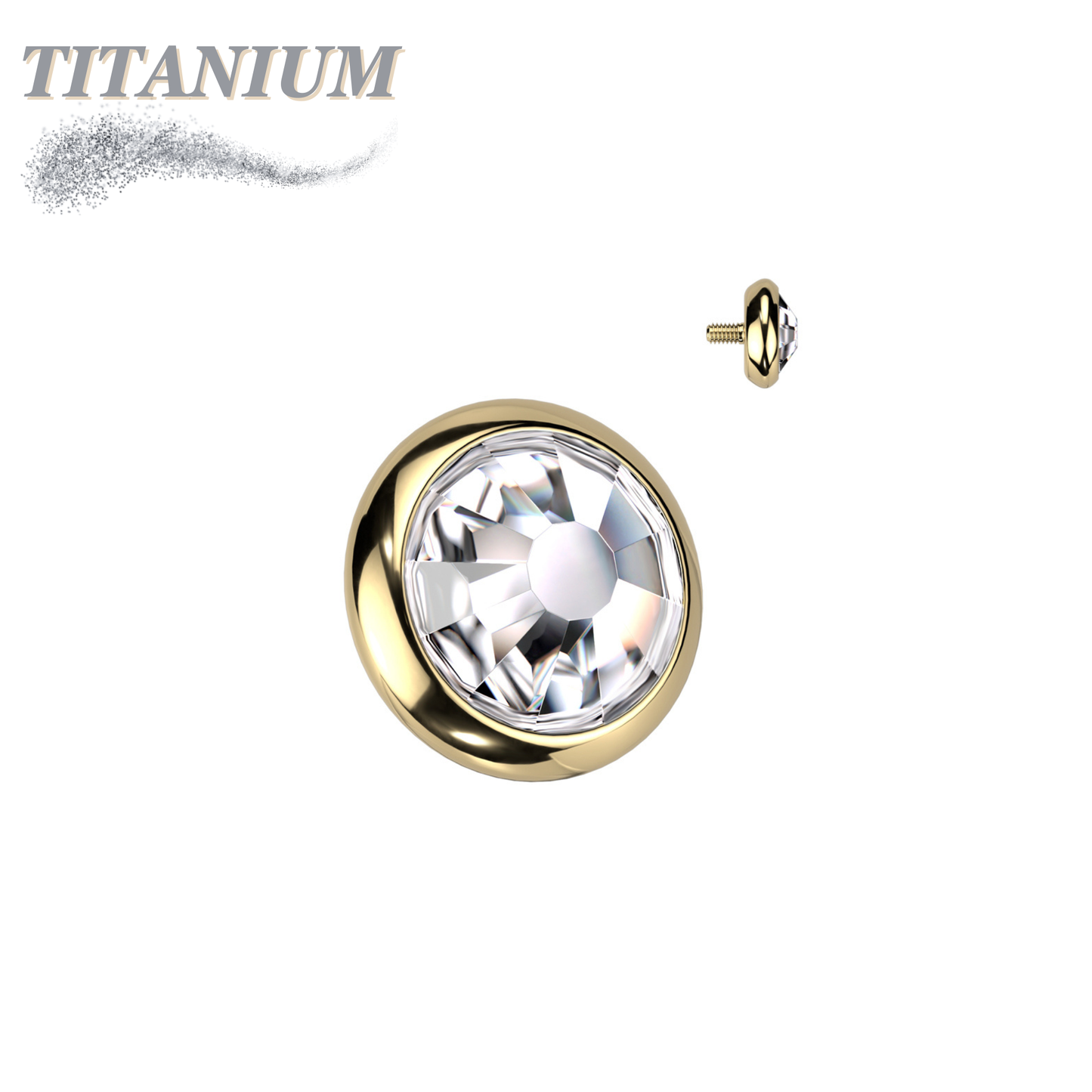 Internally Threaded Titanium Bezel Set Flat Gem Tops for Dermals/Labrets