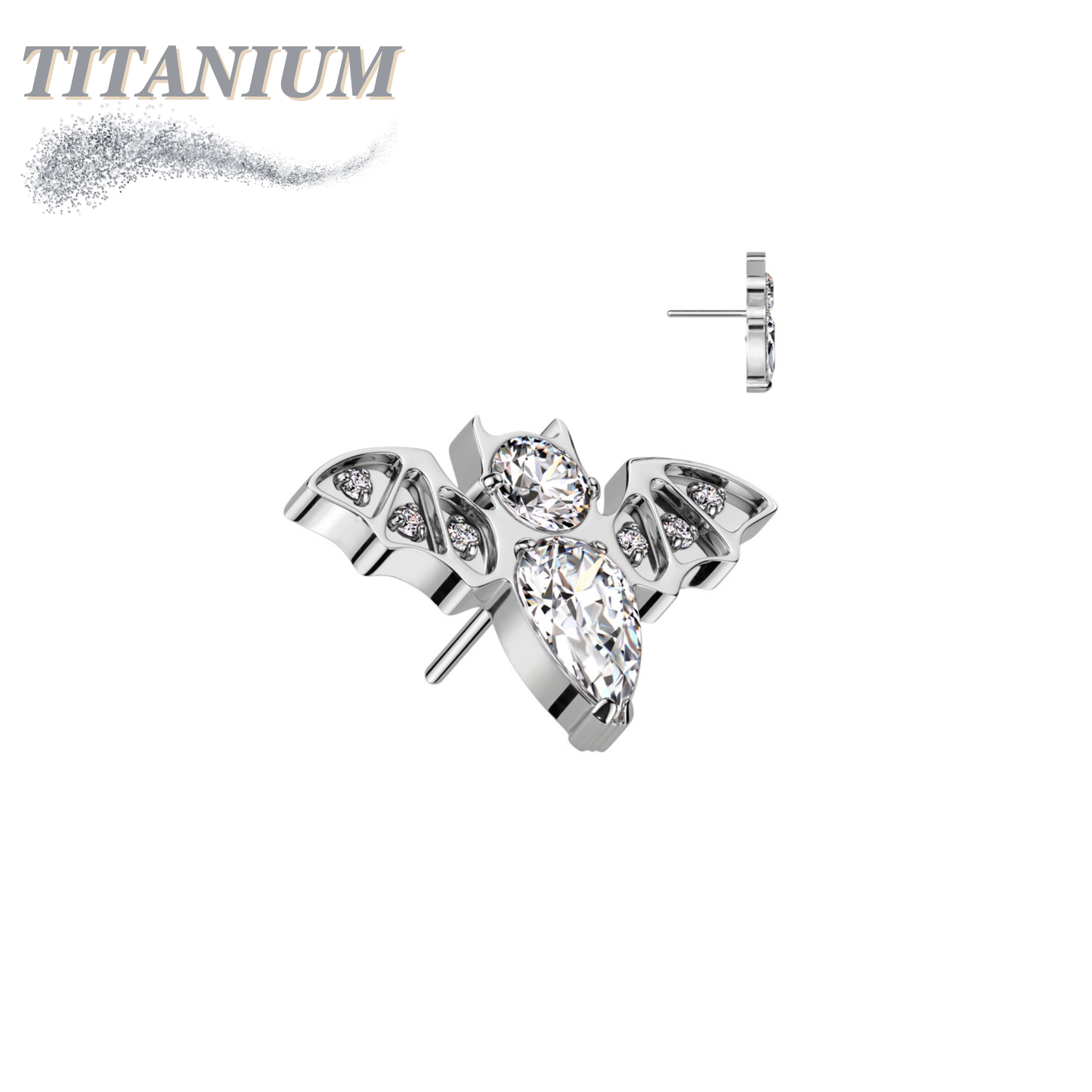 Threadless Titanium CZ Bat Top Only
