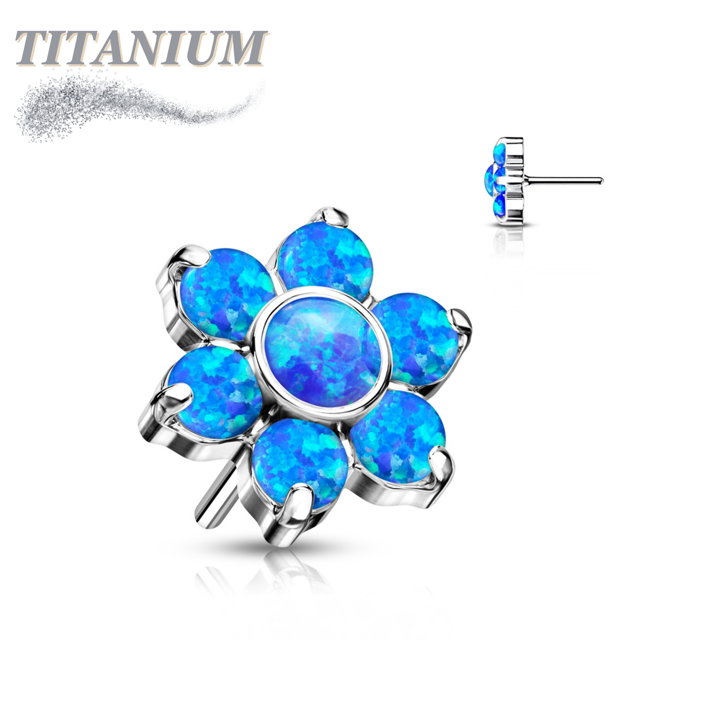 Titanium Threadless Opal Flower Top Only