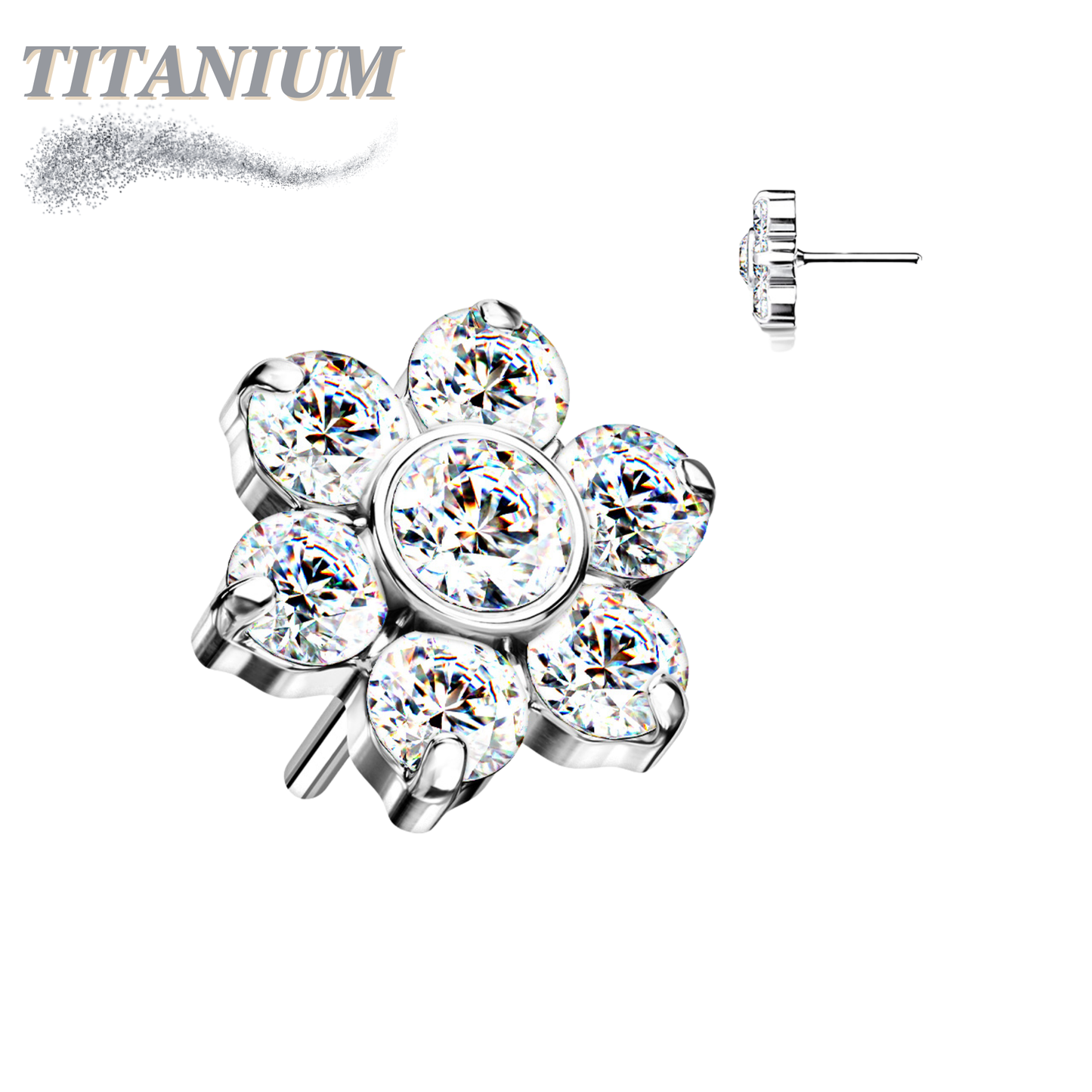 Titanium Threadless CZ Flower Top Only