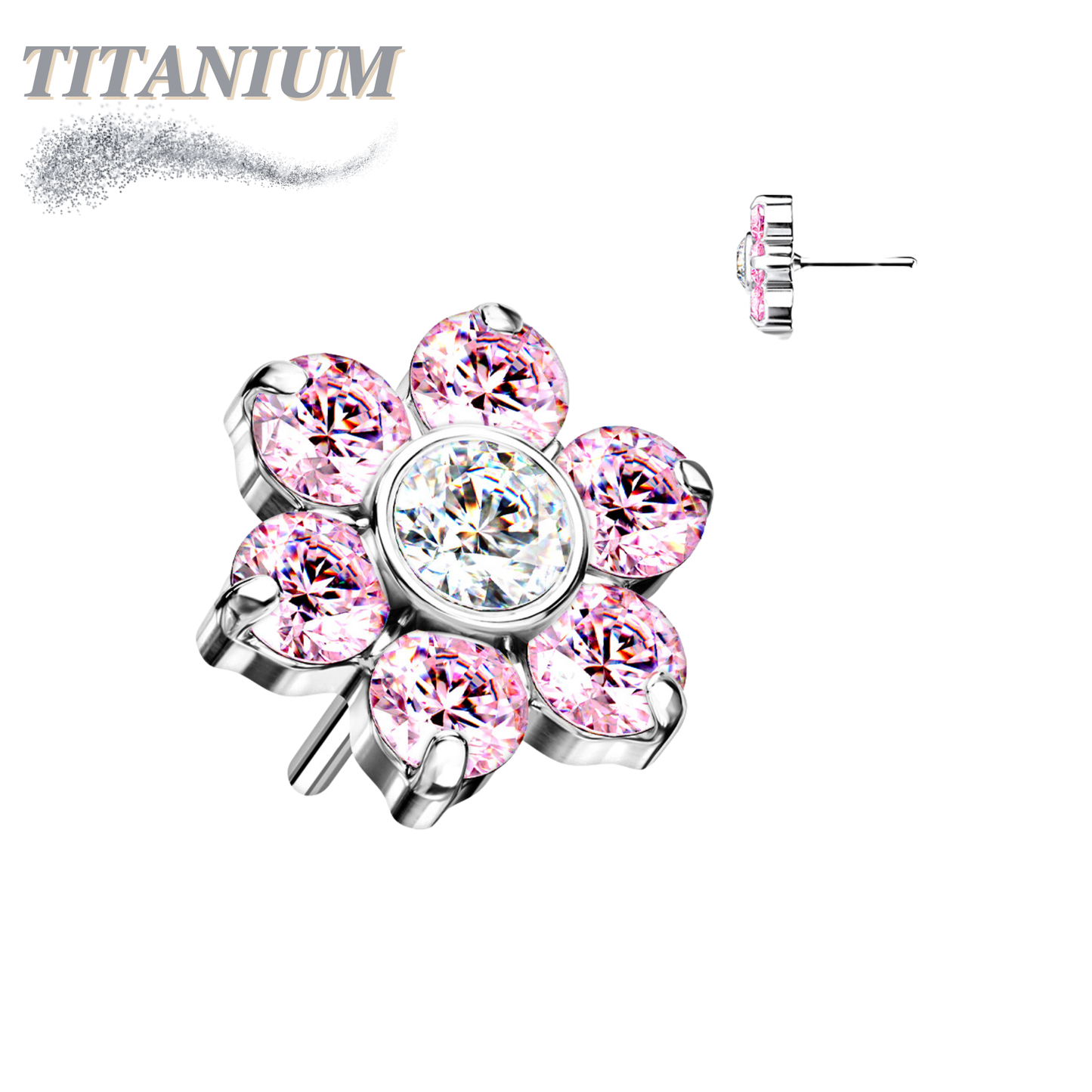 Titanium Threadless CZ Flower Top Only