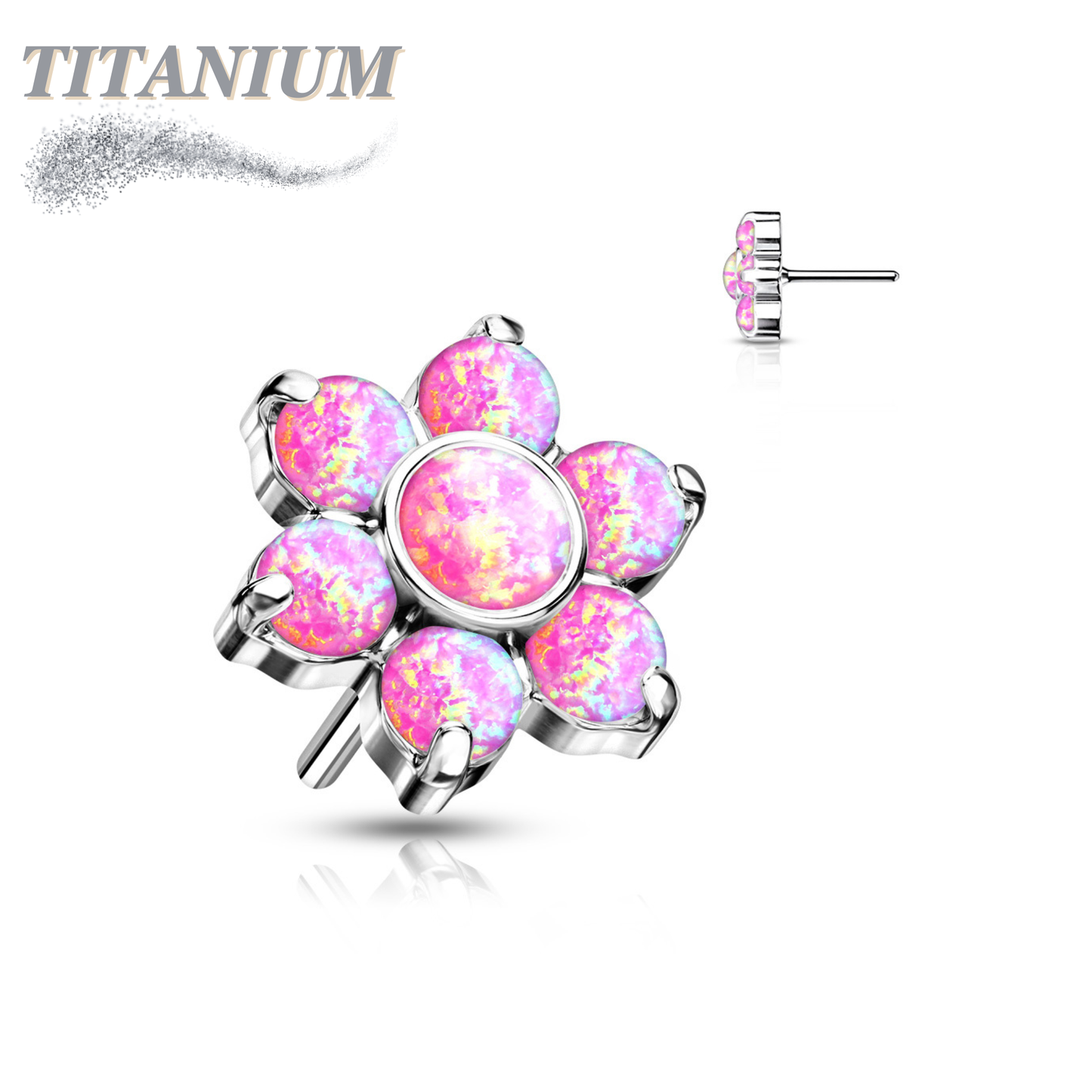 Titanium Threadless Opal Flower Top Only