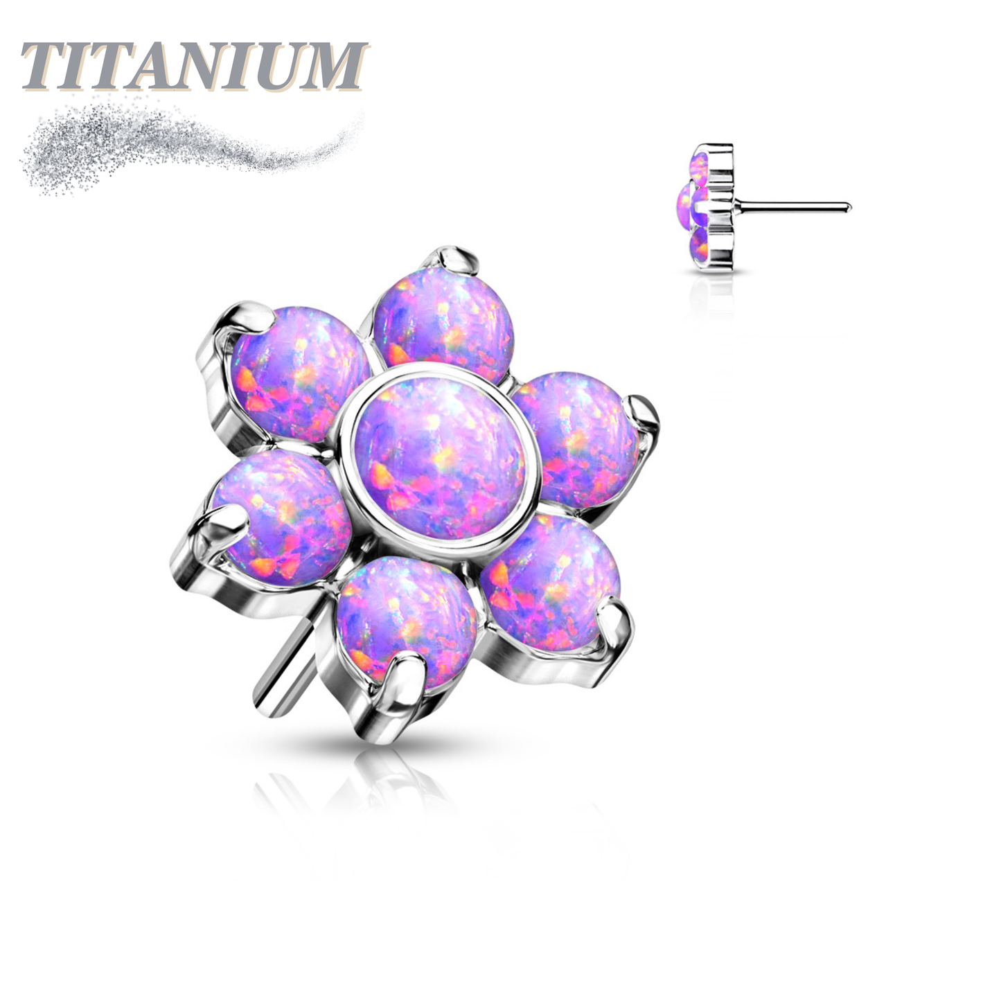 Titanium Threadless Opal Flower Top Only