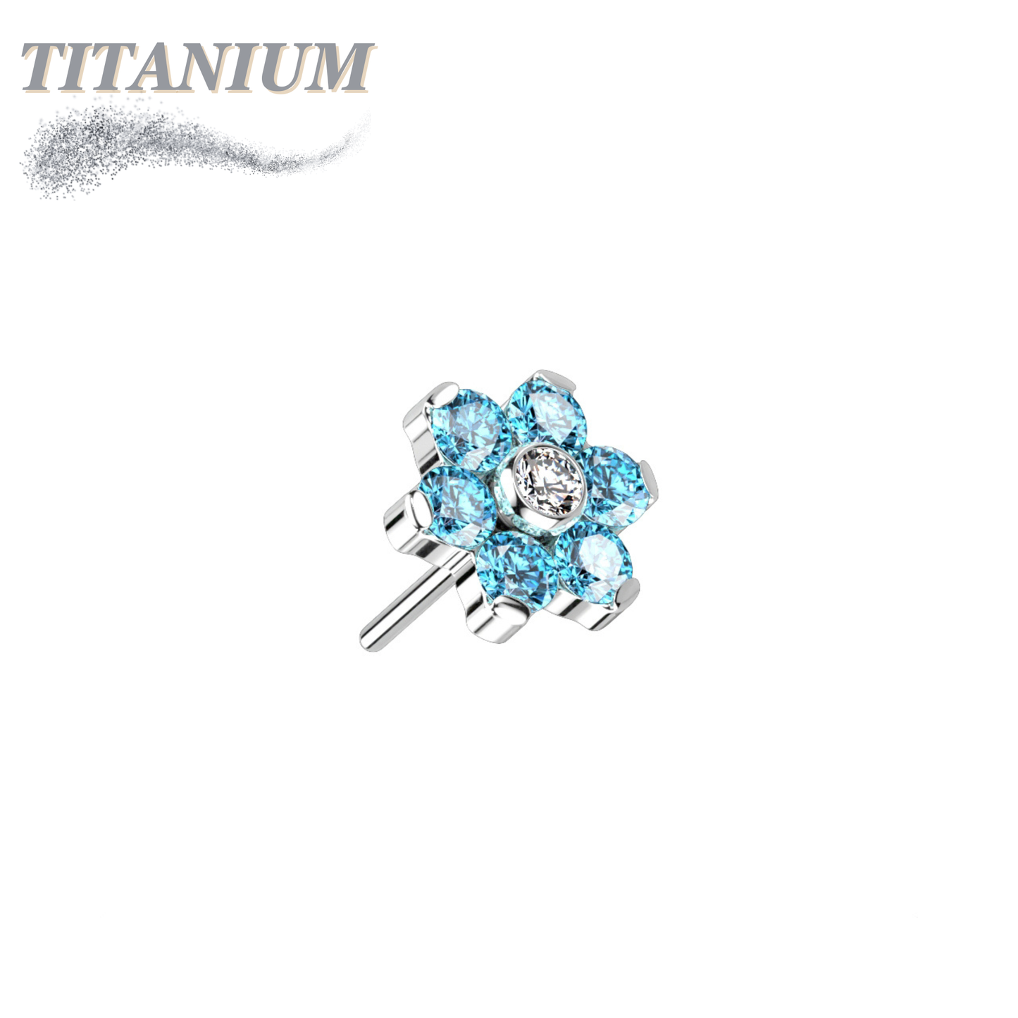 Titanium Threadless CZ Flower Top Only