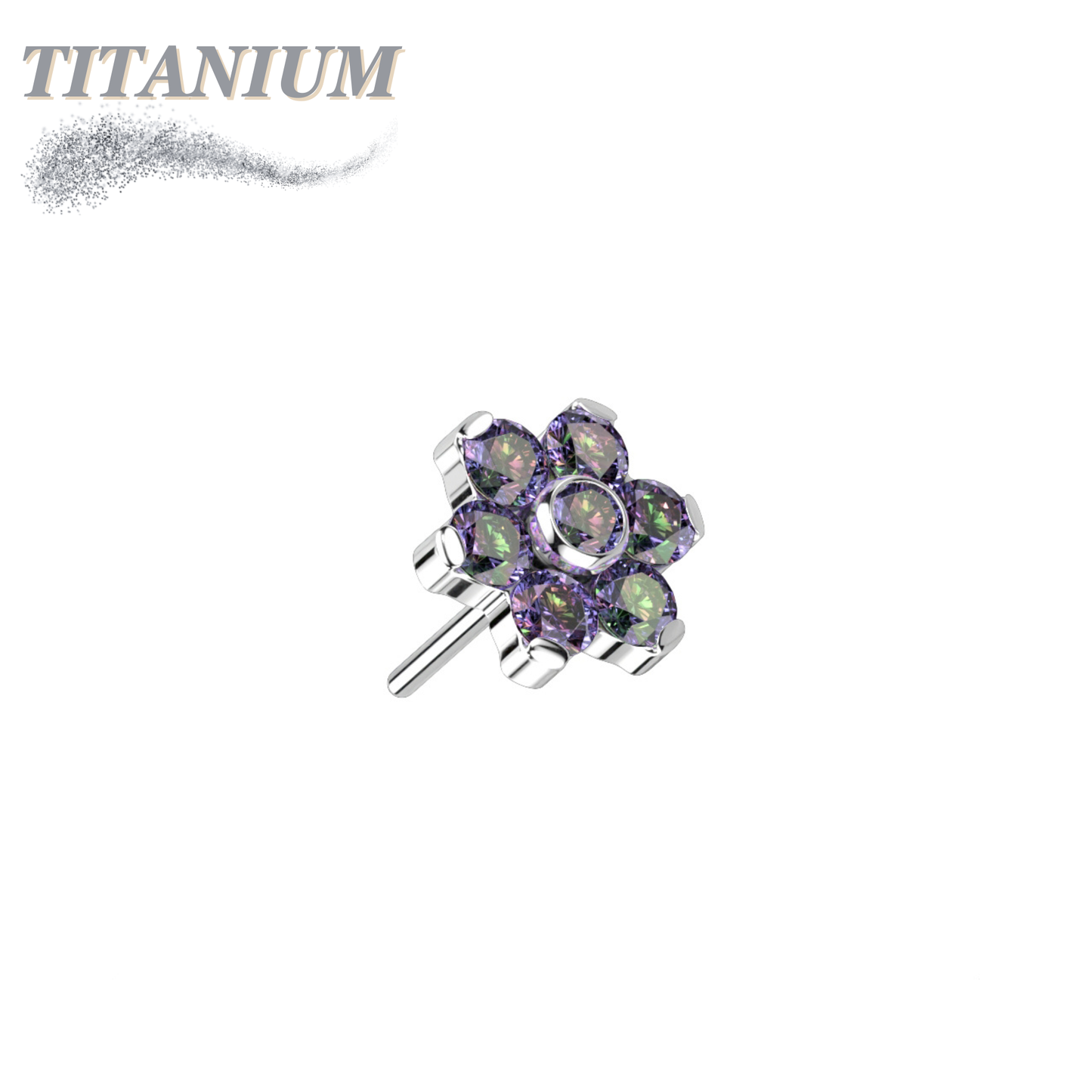 Titanium Threadless CZ Flower Top Only