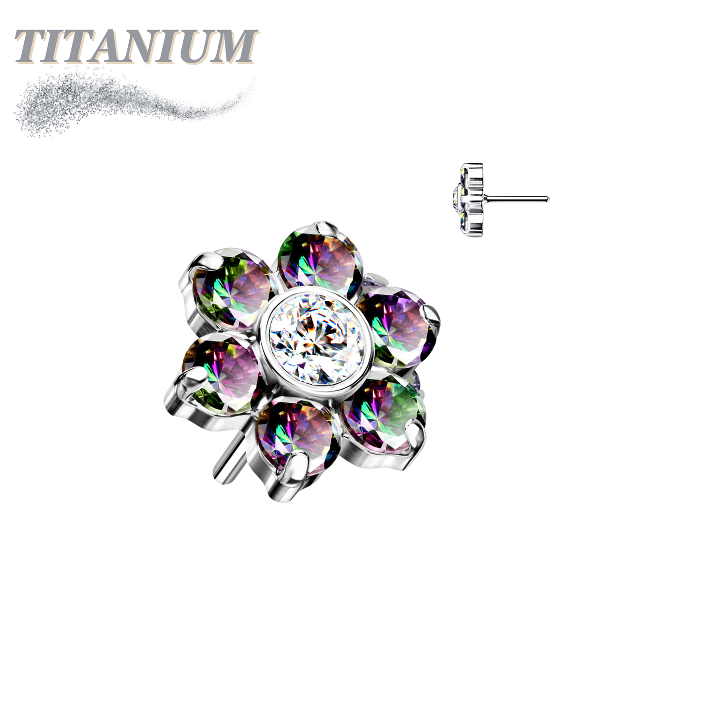 Titanium Threadless CZ Flower Top Only