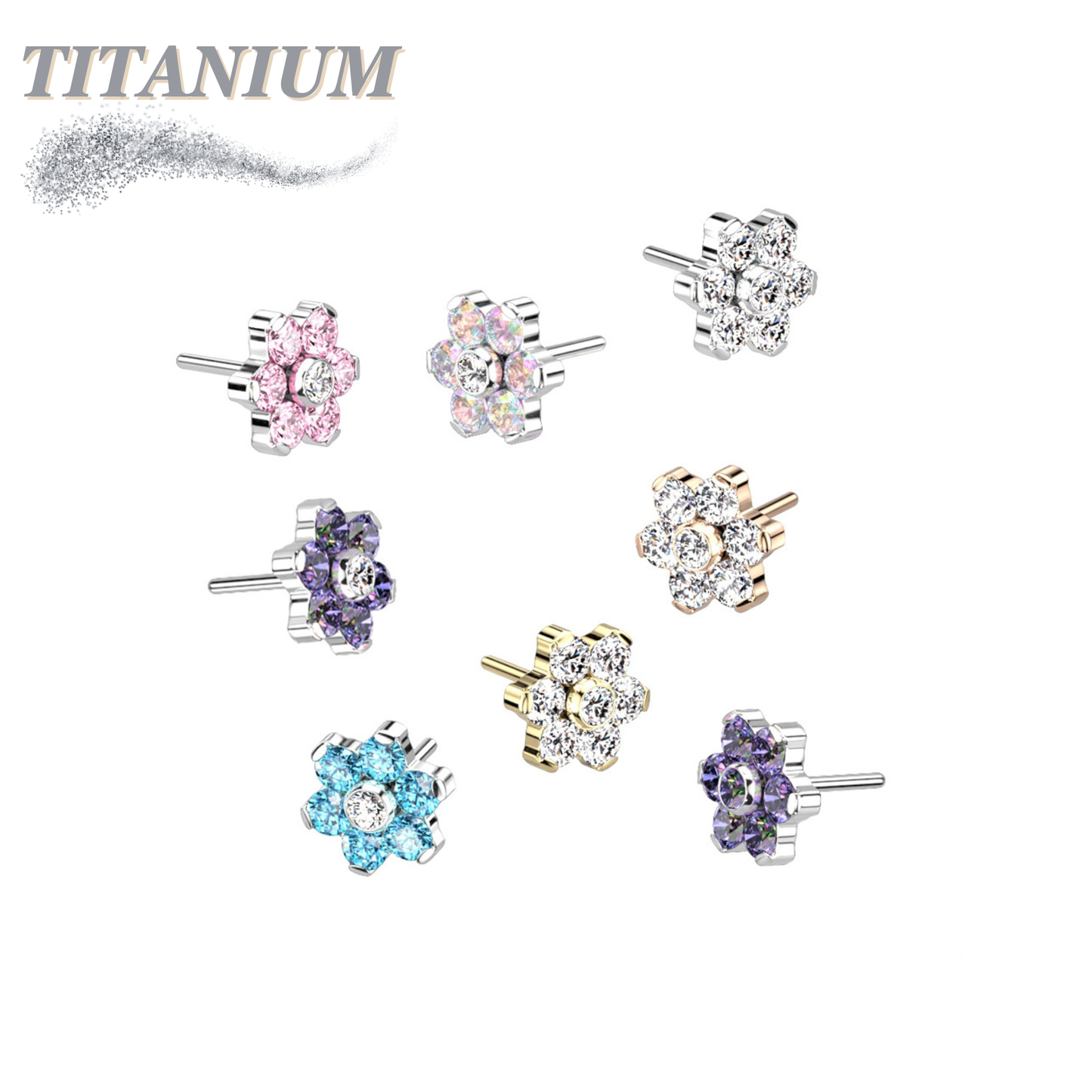 Titanium Threadless CZ Flower Top Only