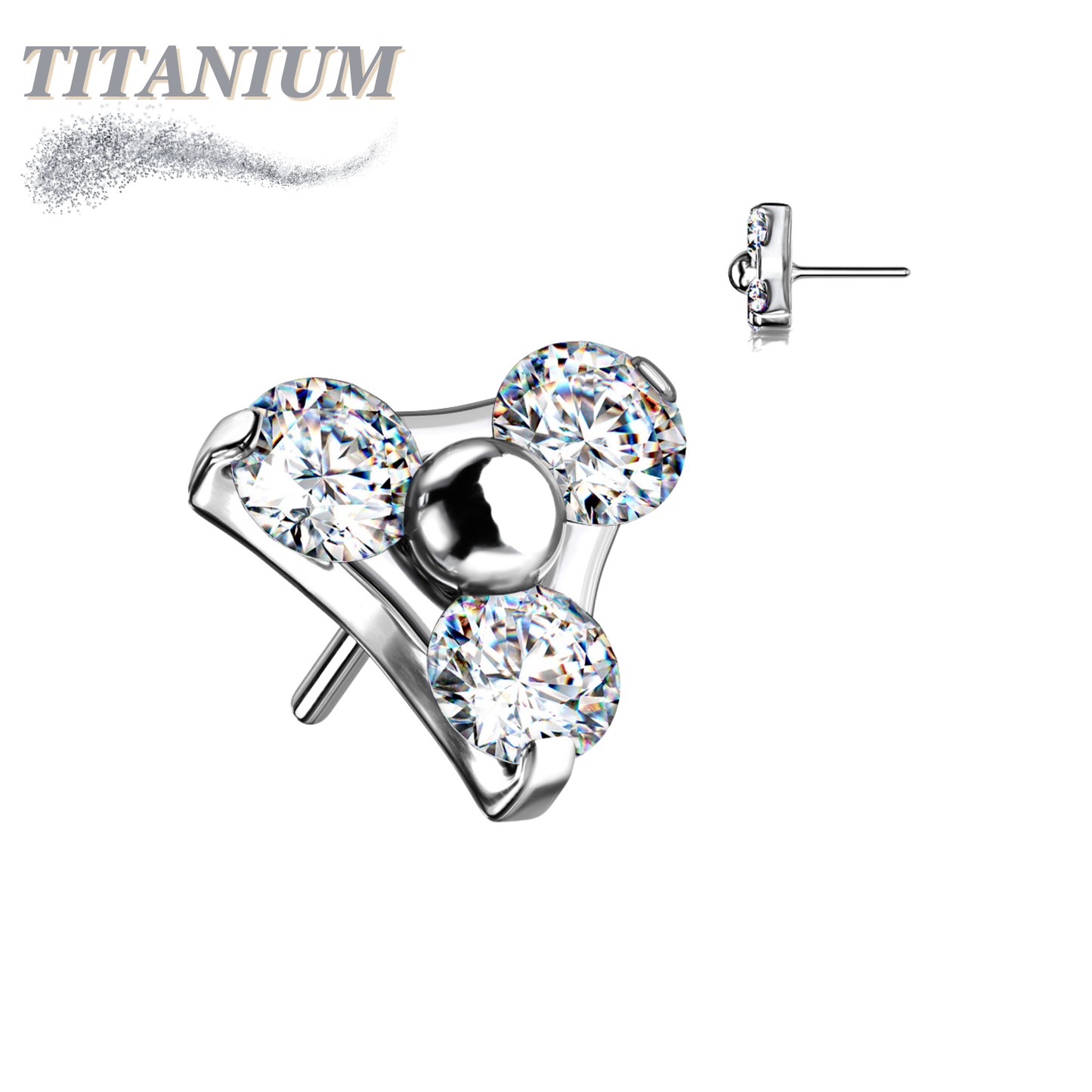 Threadless Titanium Zircon Trinity Triangle Top Only