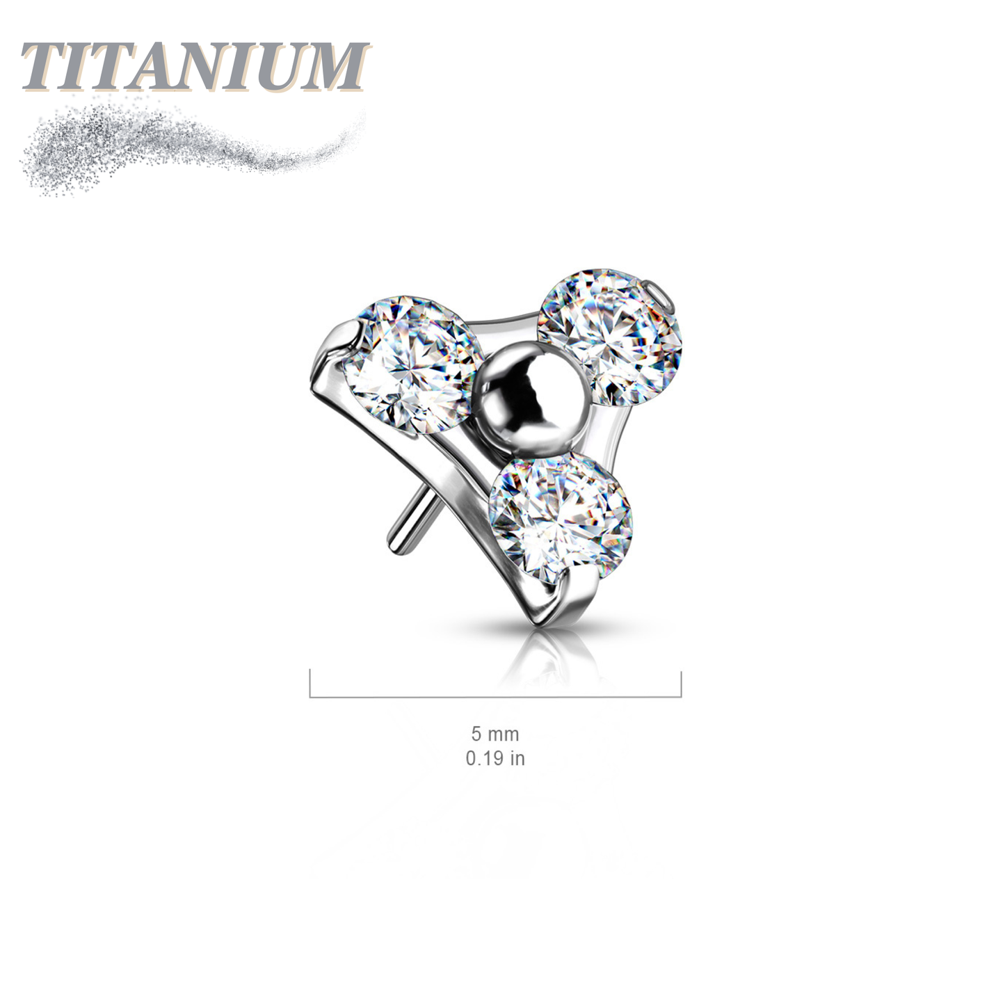 Threadless Titanium Zircon Trinity Triangle Top Only