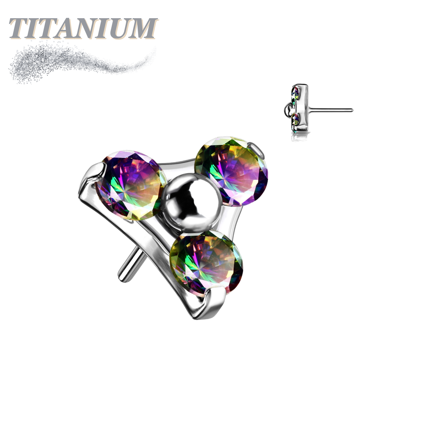 Threadless Titanium Zircon Trinity Triangle Top Only