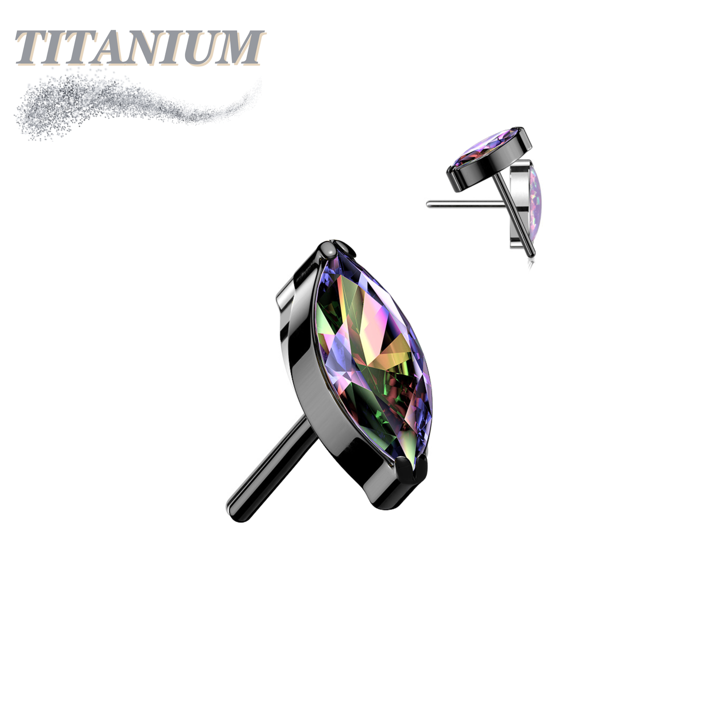 Threadless Titanium Single Marquise CZ or Opal Top Only