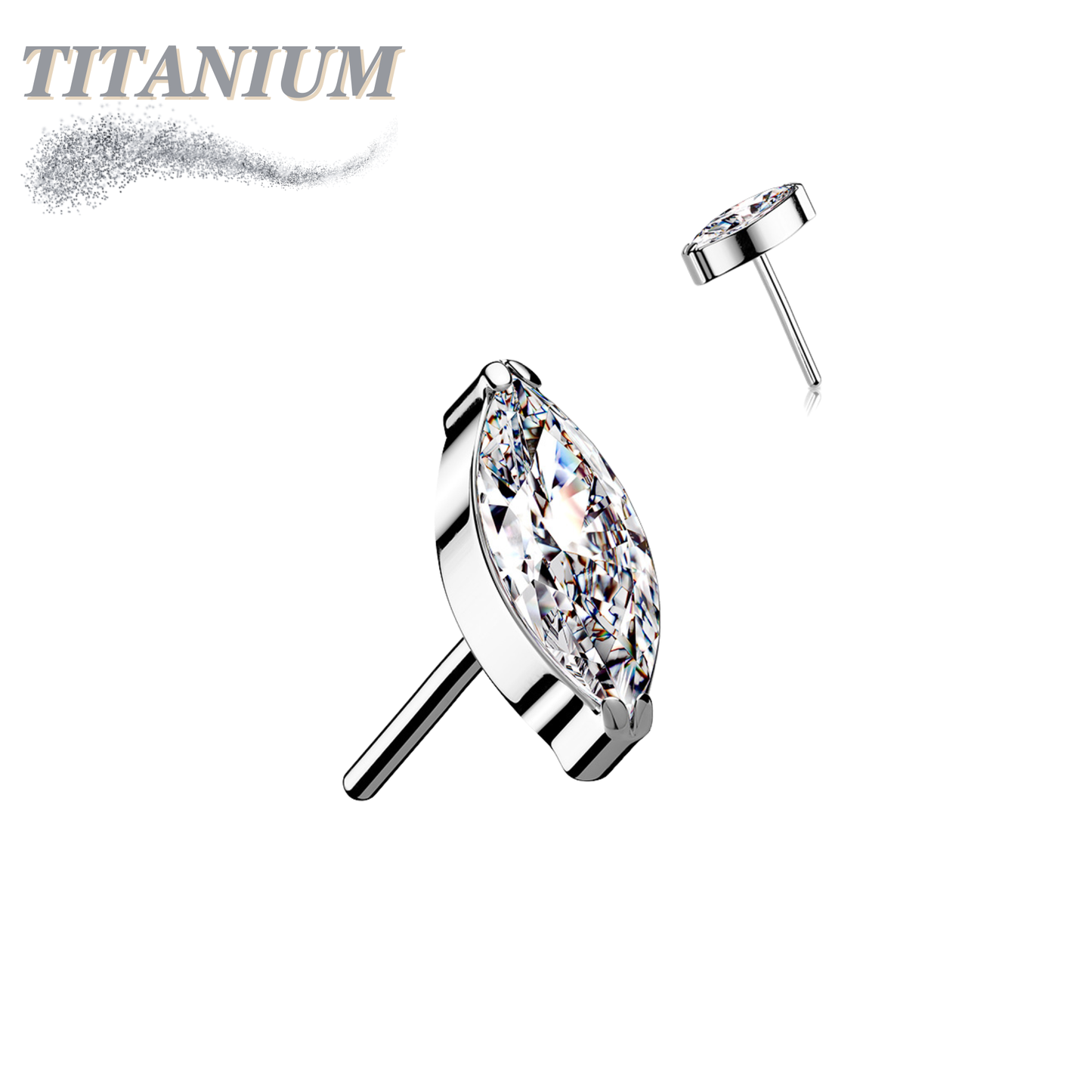 Threadless Titanium Single Marquise CZ or Opal Top Only