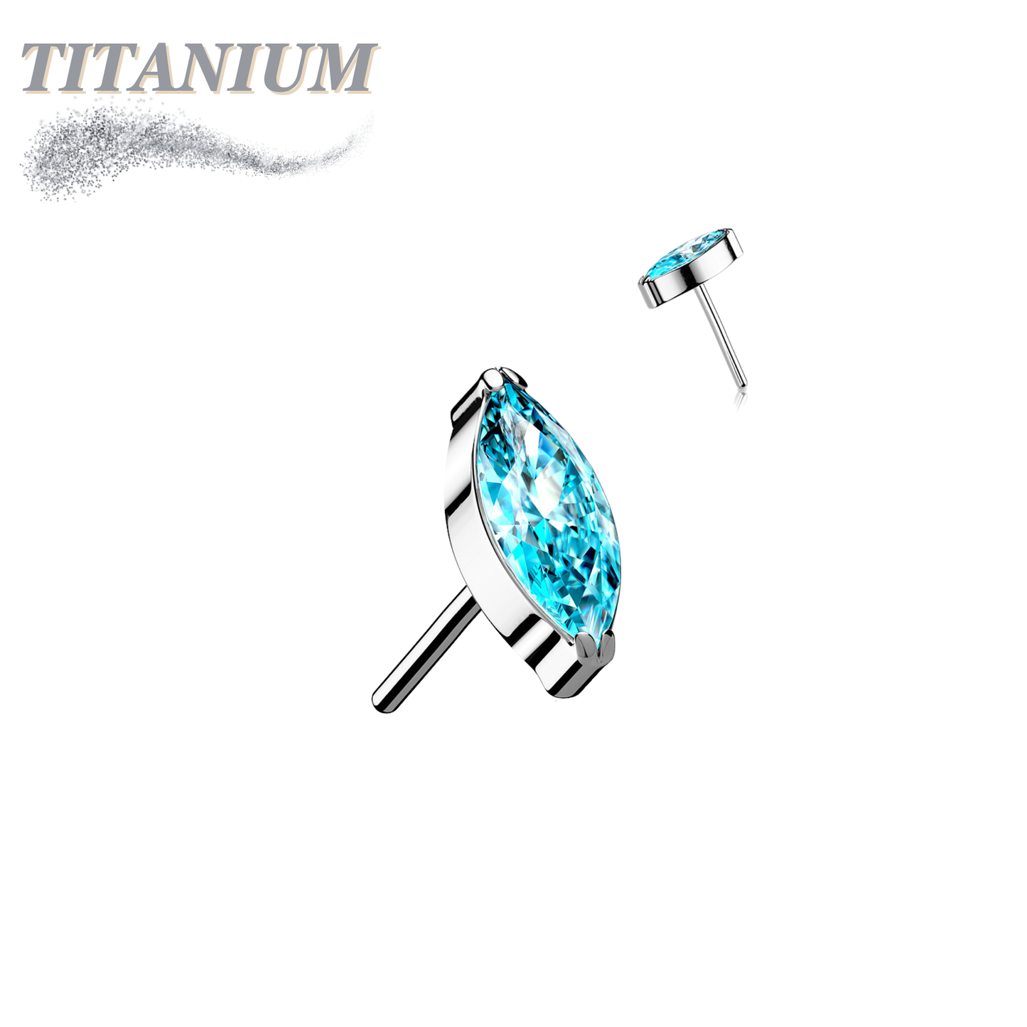 Threadless Titanium Single Marquise CZ or Opal Top Only