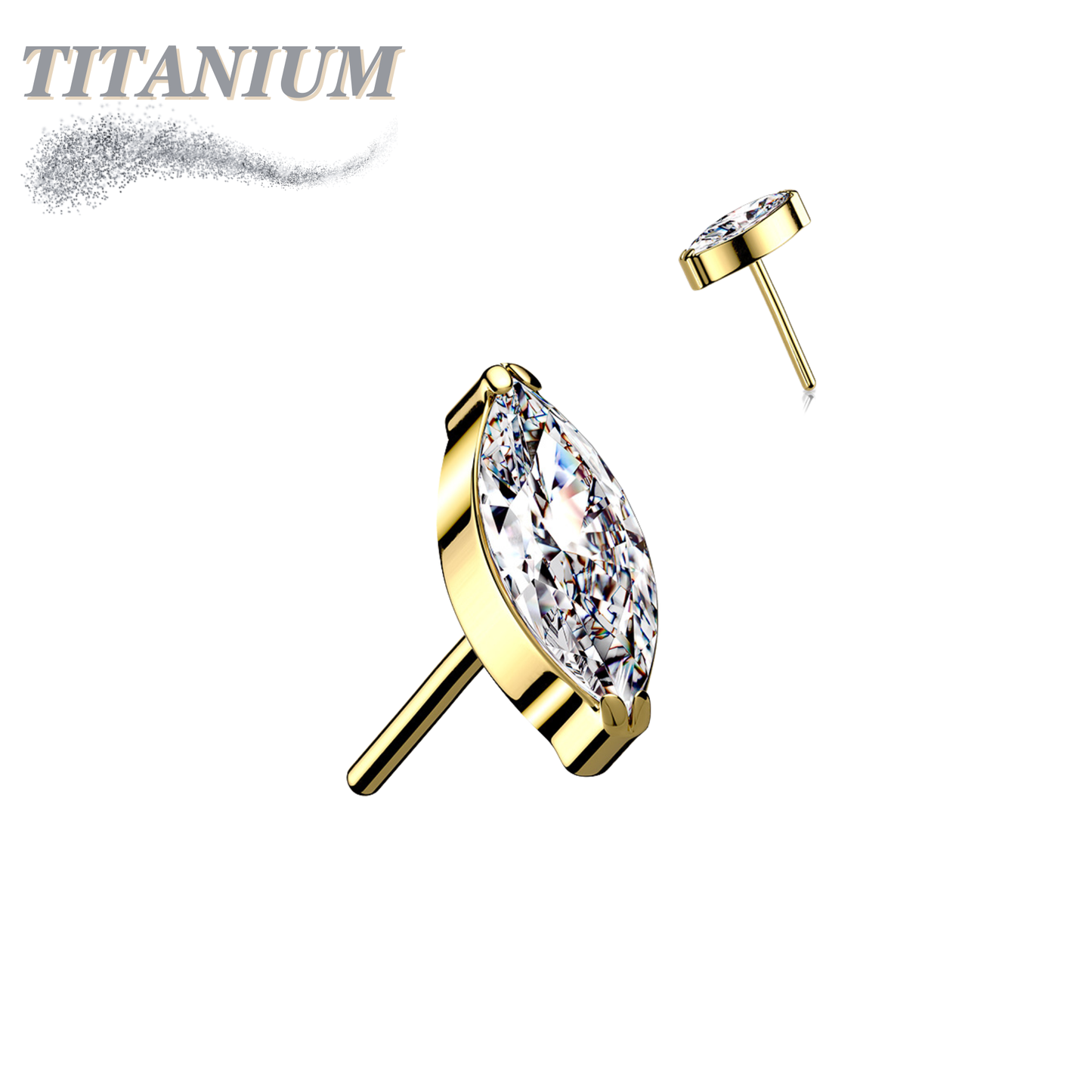 Threadless Titanium Single Marquise CZ or Opal Top Only