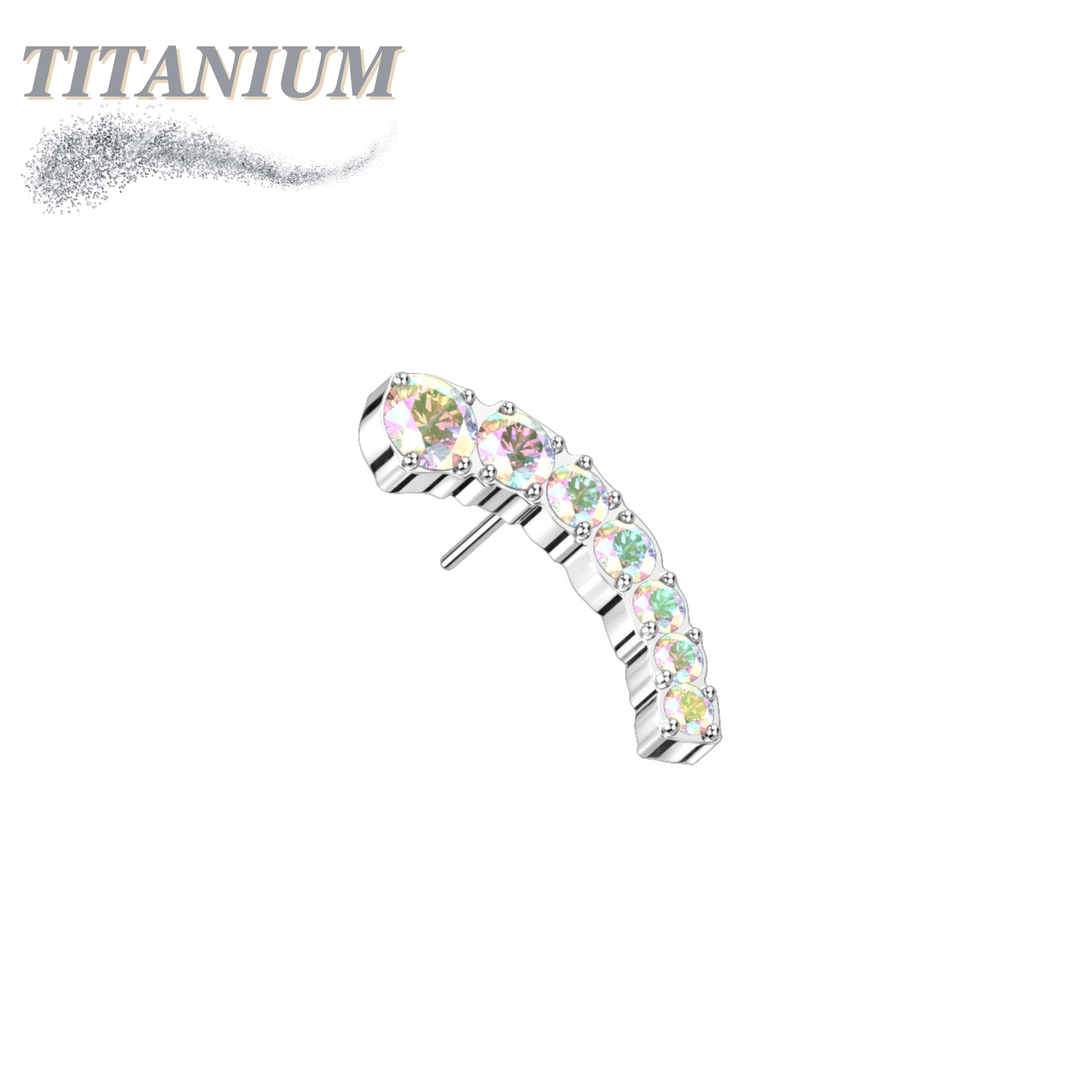 Threadless Titanium Prong Set Descending 7 CZ Curved Top Only