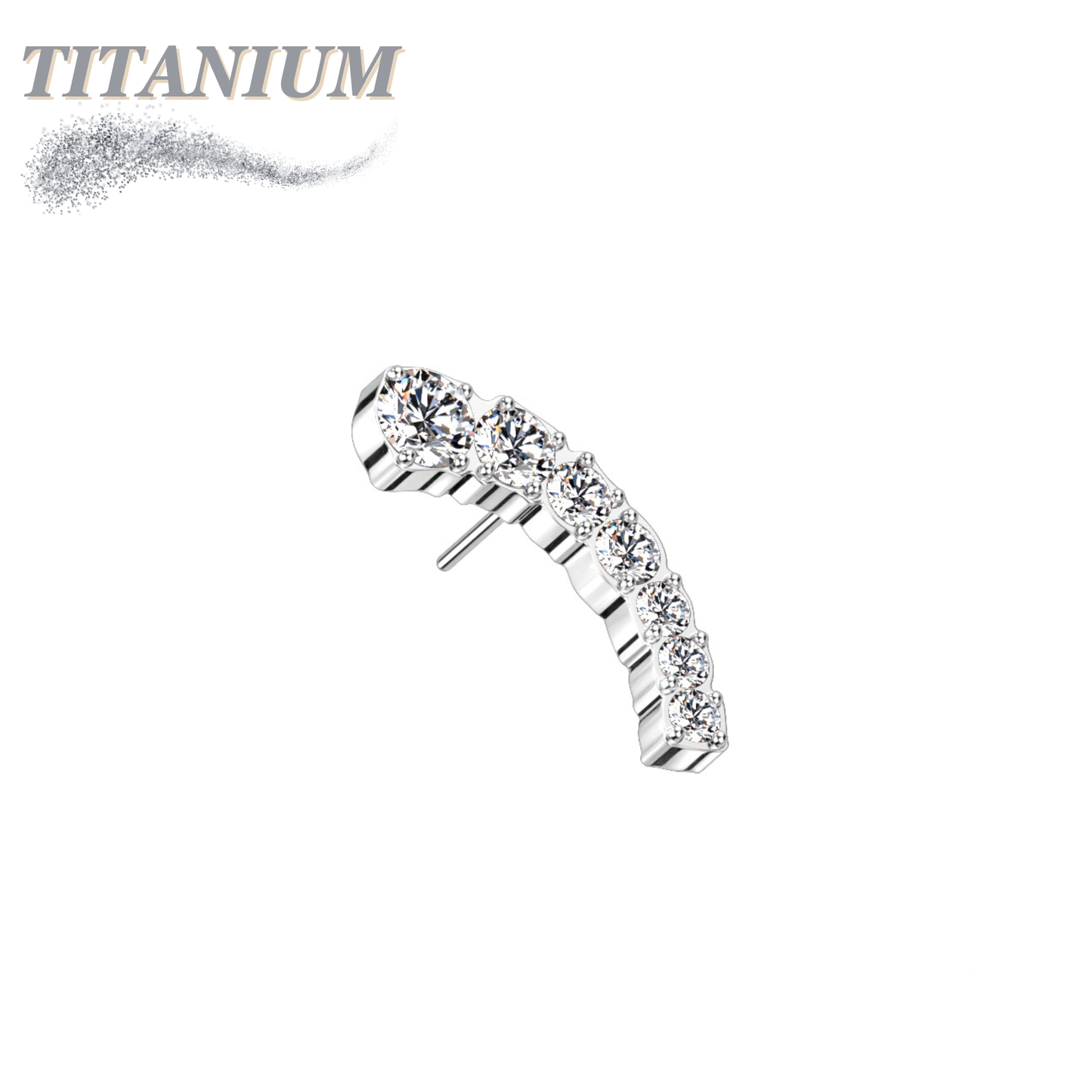 Threadless Titanium Prong Set Descending 7 CZ Curved Top Only
