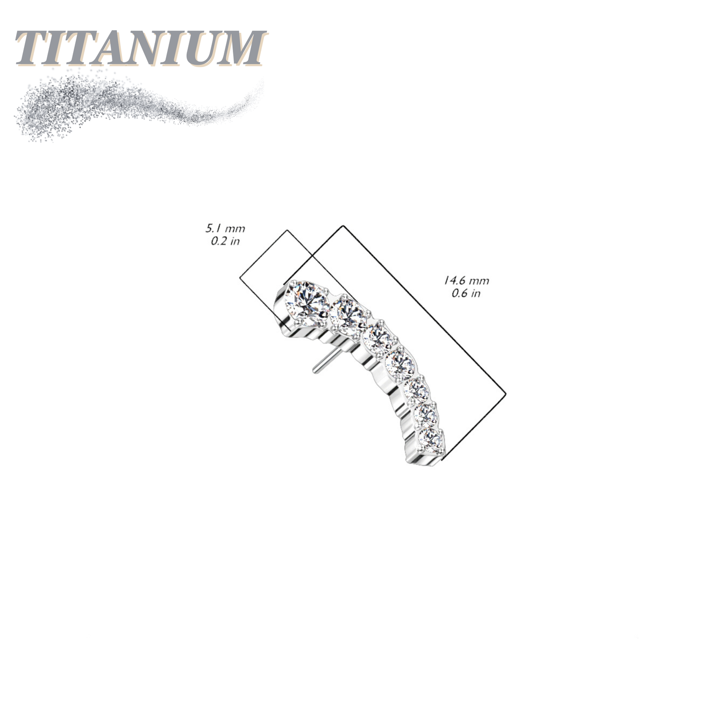 Threadless Titanium Prong Set Descending 7 CZ Curved Top Only
