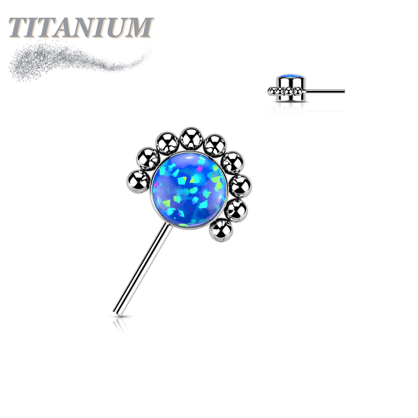 Titanium Threadless Forward Facing Gem or Opal with Beaded Micro Ball Edge Top Only