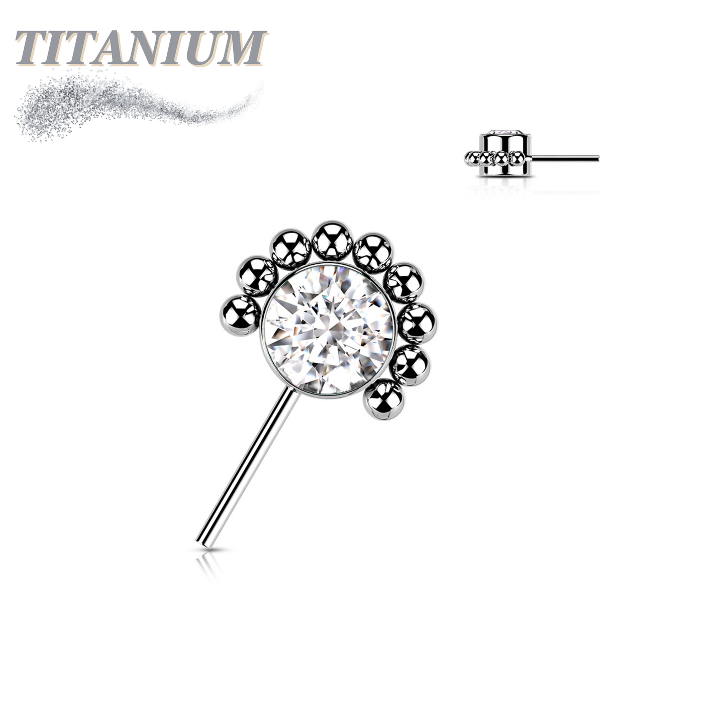 Titanium Threadless Forward Facing Gem or Opal with Beaded Micro Ball Edge Top Only