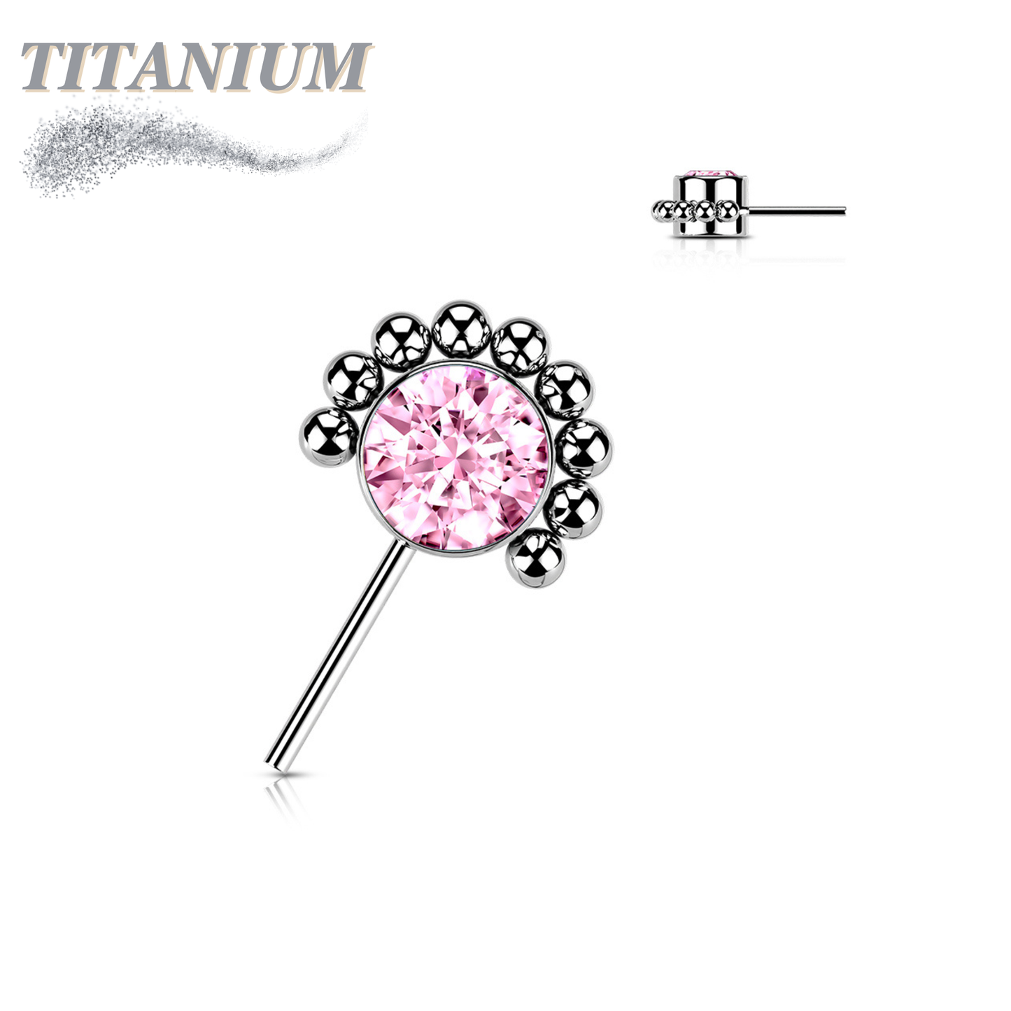 Titanium Threadless Forward Facing Gem or Opal with Beaded Micro Ball Edge Top Only