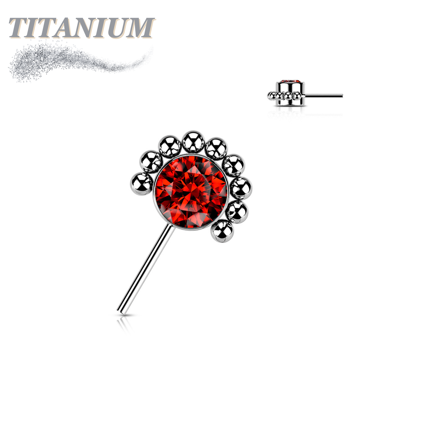 Titanium Threadless Forward Facing Gem or Opal with Beaded Micro Ball Edge Top Only