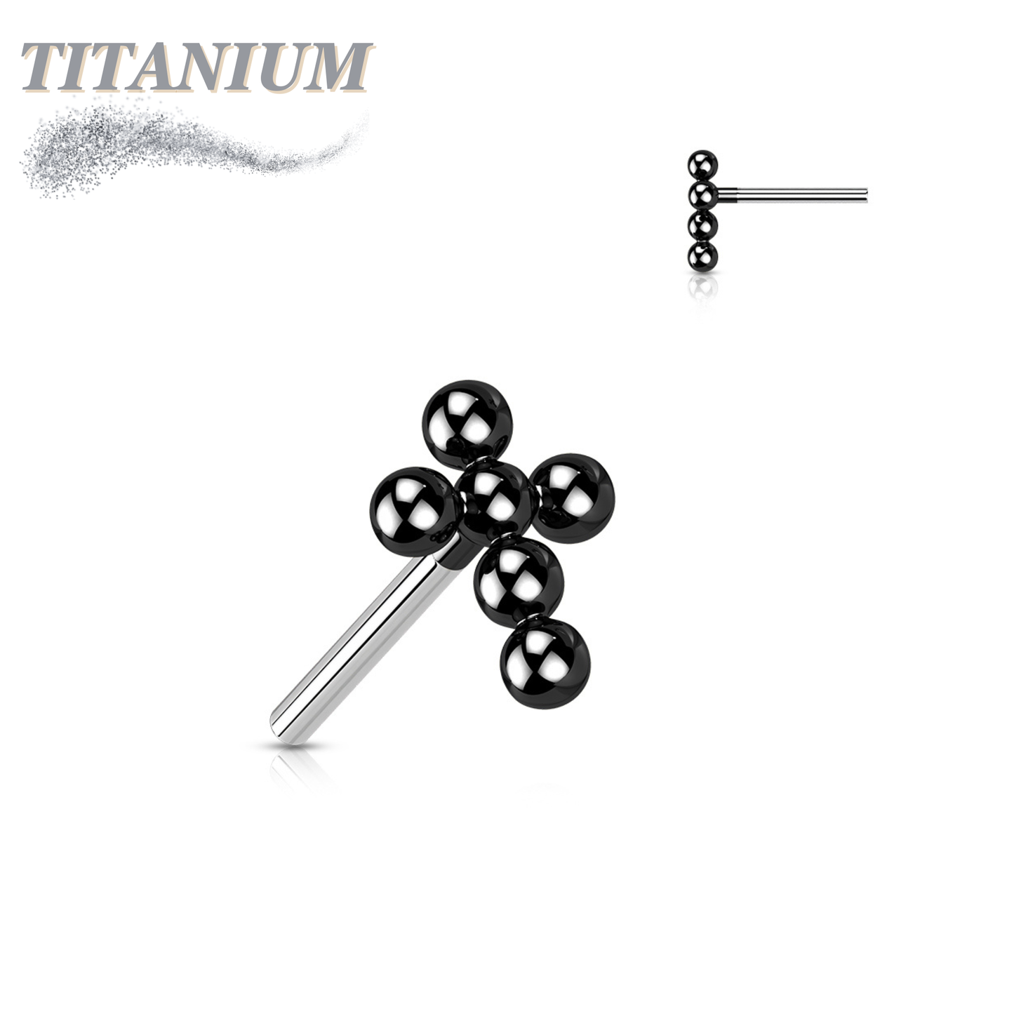 Titanium Threadless Beaded Ball Cross Top Only