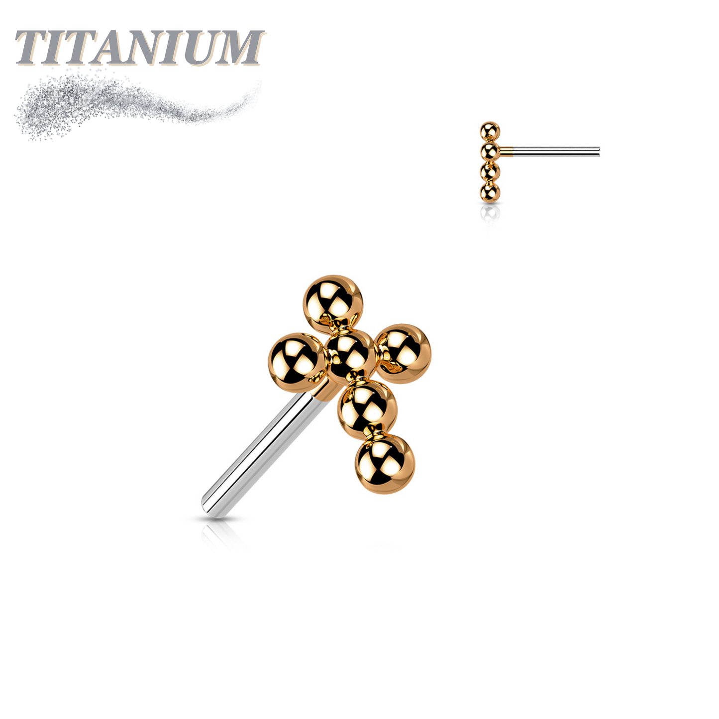 Titanium Threadless Beaded Ball Cross Top Only