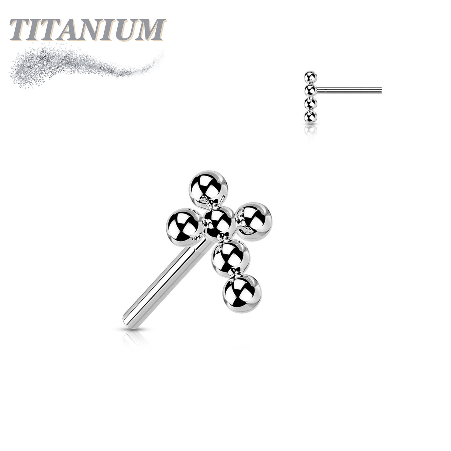 Titanium Threadless Beaded Ball Cross Top Only