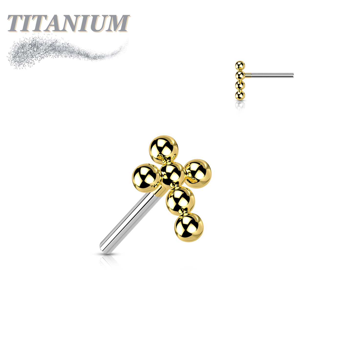 Titanium Threadless Beaded Ball Cross Top Only