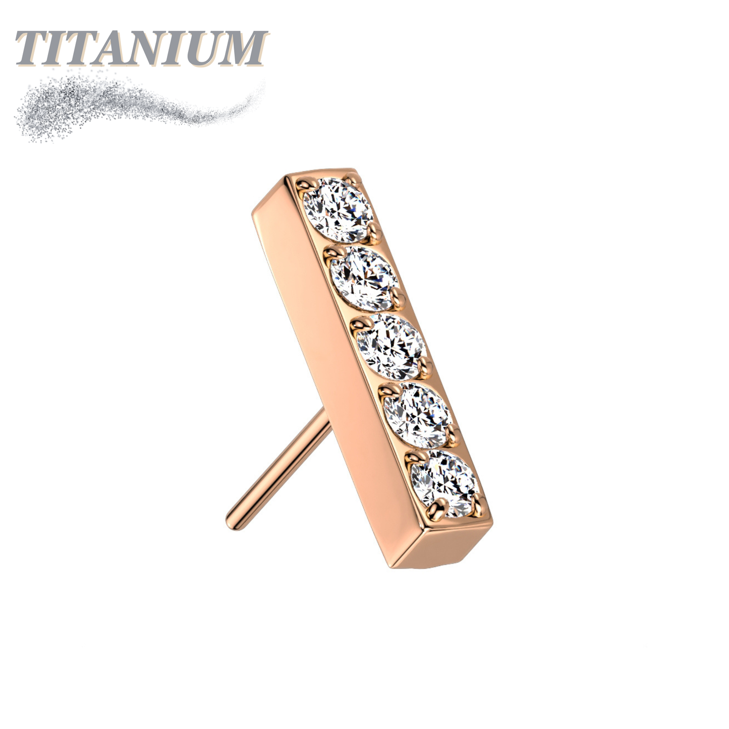 Titanium Threadless 5 CNC Set CZ Lined Straight Bar Top Only