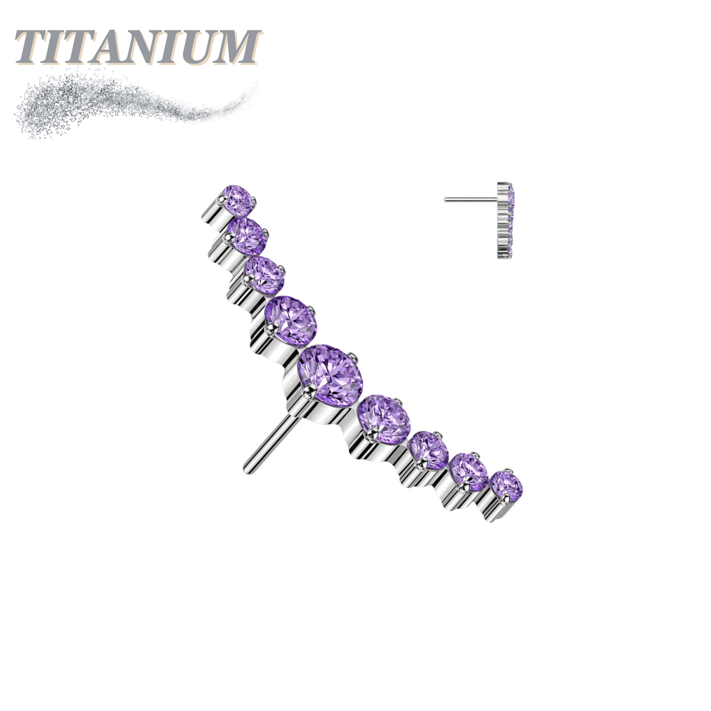 Threadless Titanium 9 CZ Curved Top Only