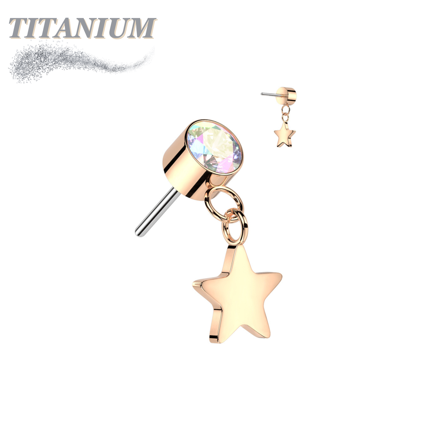 Threadless Titanium Round Bezel with Dangle Star Top Only