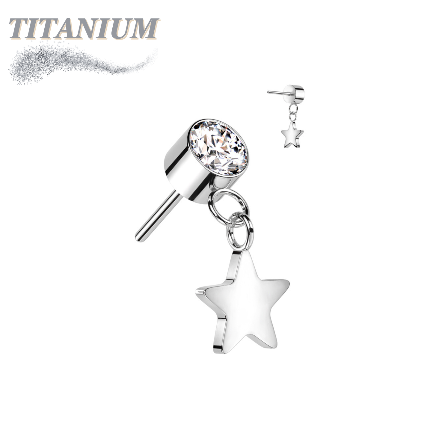 Threadless Titanium Round Bezel with Dangle Star Top Only