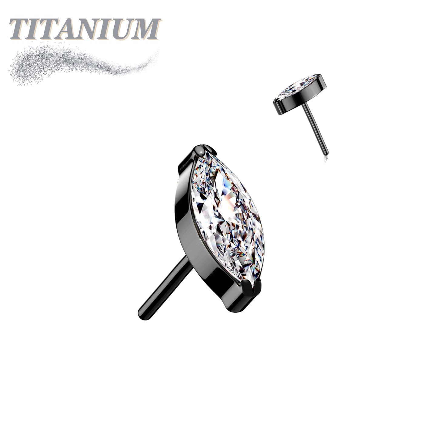 Threadless Titanium Single Marquise CZ or Opal Top Only