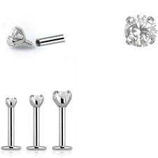 Pre-Sterilized Surgical Steel Prong Set CZ Internally Threaded Labret