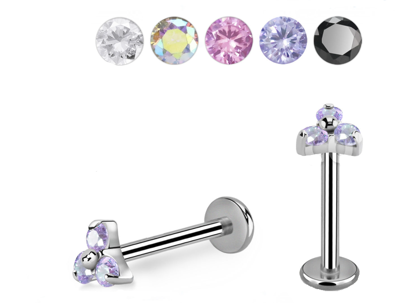 Pre-Sterilized Titanium Trinity CZ Triangle Internally Threaded Labret